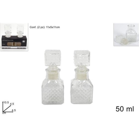 SET 2 BOTTIGLIETTE VETRO TAPPO QUADRATO